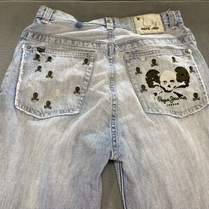 Pepe Jeans Jeans Kids 20 Light Blue Skull Crossbones Embroidered Wide Leg
